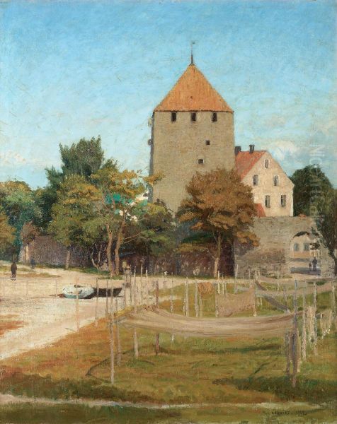 Vy Mot Kruttornet Och Fiskarporten, Visby Oil Painting by Herman Lindqvist