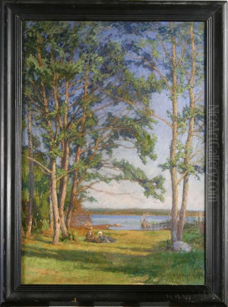 Sommarlandskap Med Figurer Oil Painting by Herman Lindqvist