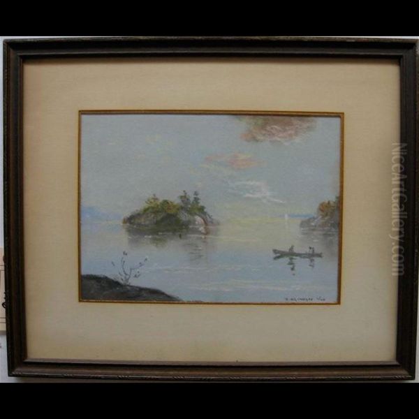 Boaters On A Tranquil Lake Oil Painting by Robert Henry Lindsay