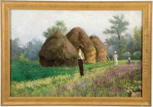 Haying Scene Oil Painting by Thomas Corwin Lindsay