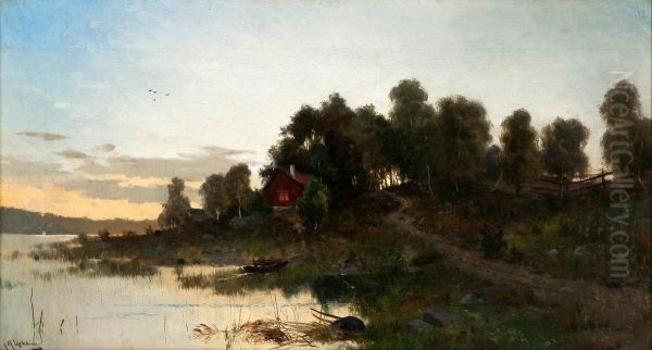 Summer Night Oil Painting by Arvid Mauritz Lindstrom