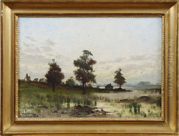 Insjolandskap Oil Painting by Arvid Mauritz Lindstrom