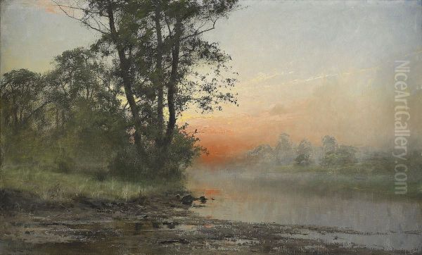 Landskap I Aftonrodnad Oil Painting by Arvid Mauritz Lindstrom