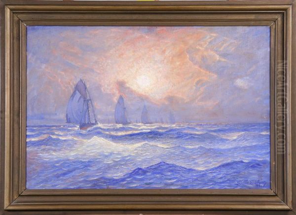 Marin Med Skutor, Signerad O Daterad 1921 Olja Pa Duk, 54x82 Oil Painting by Sven Otto Lindstrom