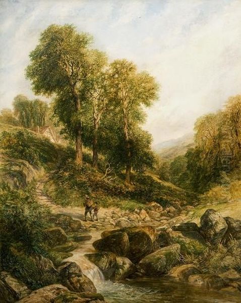 Paesaggio Collinare Con Viandanti Presso Un Ruscello Oil Painting by Henry Harris Lines