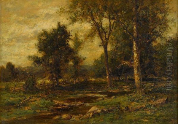 River In A Wooded Landscape Oil Painting by Charles Linford