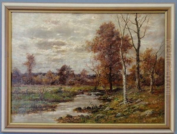 Of An Autumn Landscape With Stream Oil Painting by Charles Linford