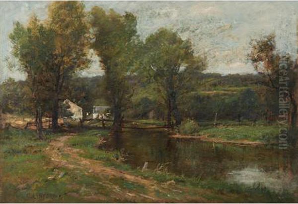 Farmhouse Along A River Oil Painting by Charles Linford