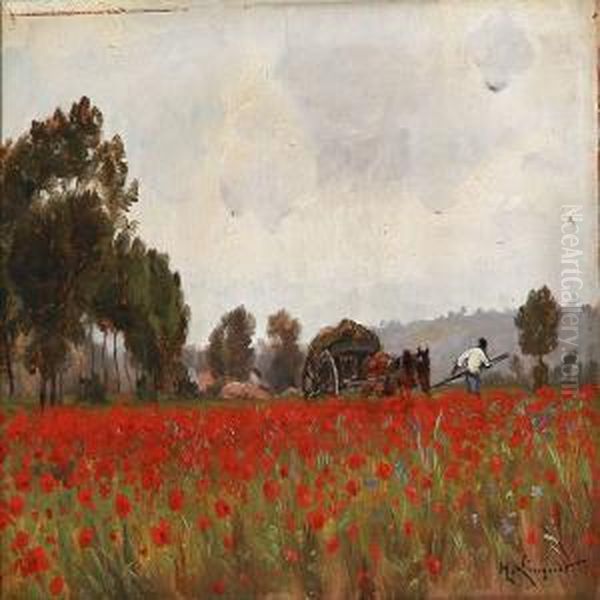 Poppy Field Oil Painting by Henri Linguet