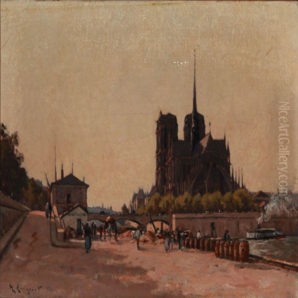 View Of Notre Dame In Paris Oil Painting by Henri Linguet