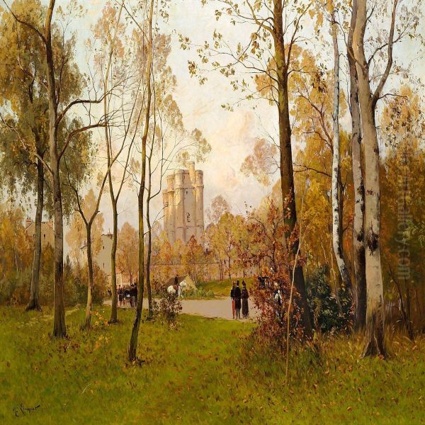 Autumn Day In The Bois De Boulogne Oil Painting by Henri Linguet