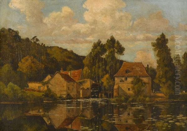 The Old Water Mill Oil Painting by Henri Linguet