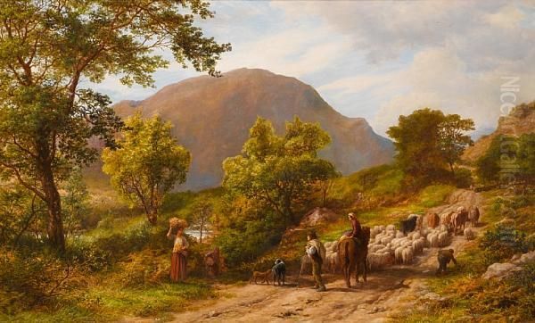 A Mountain Road Oil Painting by James Thomas Linnell