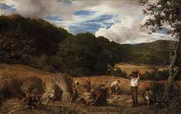 Harvest 'when Labour Drinks His Boiling Sweat To Thrive' -chapman's Hesiod. Oil Painting by William Linnell