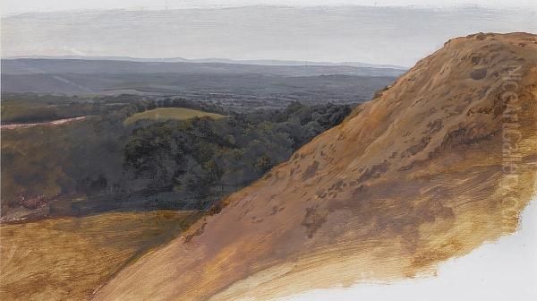 Box Hill, Surrey (recto); Landscape Study (verso) Oil Painting by William Linnell