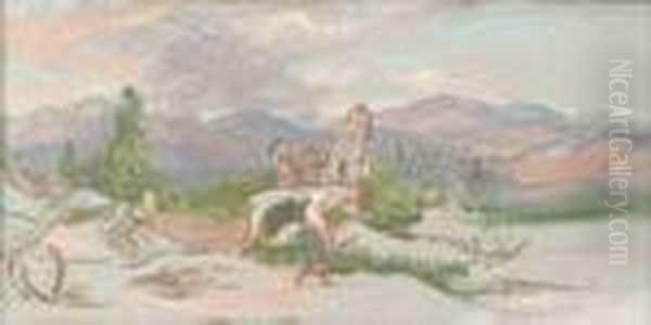 Italian Landscape, Thought To Depict The Abbruzi Oil Painting by William Linnell