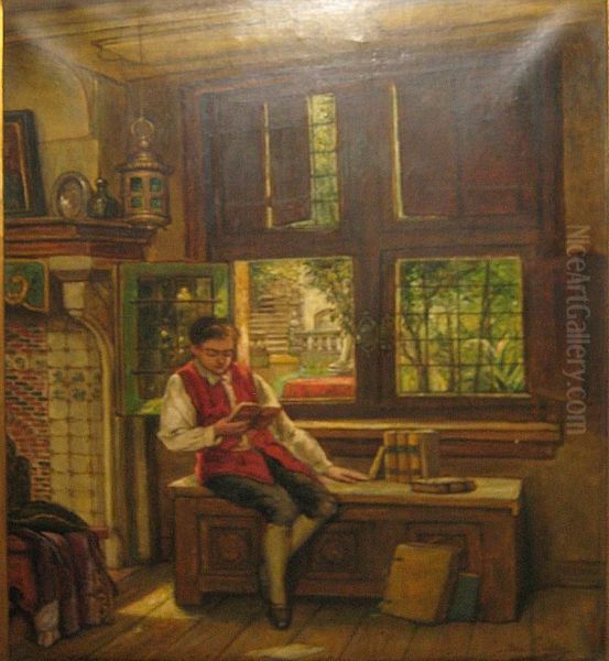 Jonge Knaap Verdiept In Zijn Lectuur Oil Painting by Benjamin Linnig