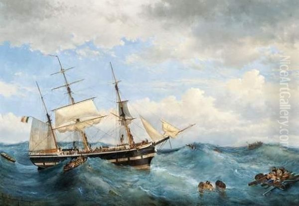 La Barque Oil Painting by Egide Linnig