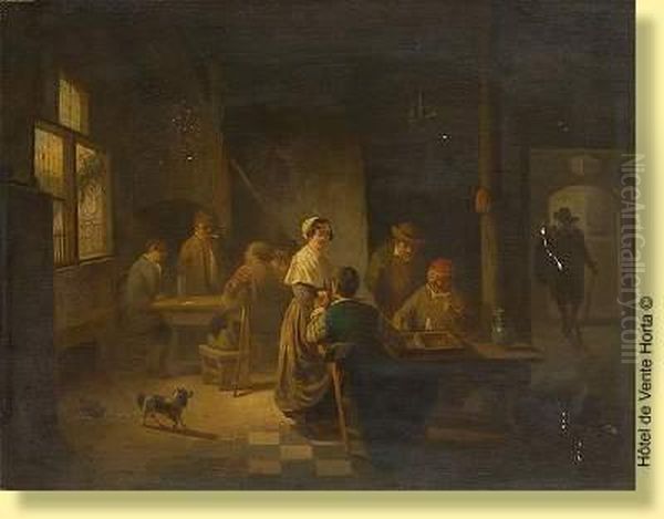 Joueurs De Jacquet Dans Un Interieur Oil Painting by Willem Linnig