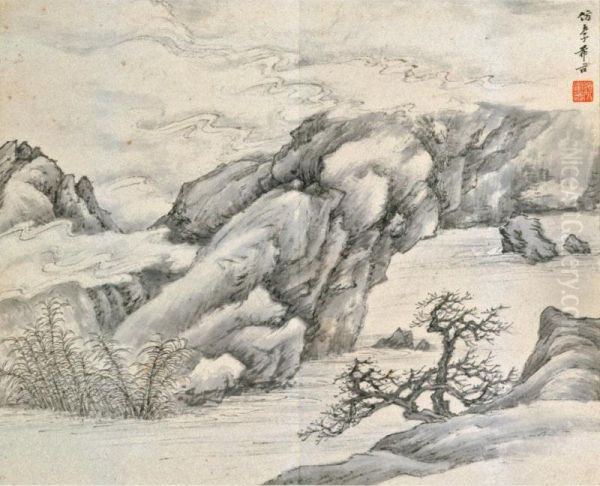 Landscape After Ancient Masters Oil Painting by Gu Linshi