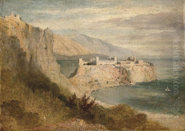 The Grimaldi Palace, The Rocher De Monaco Oil Painting by William Linton