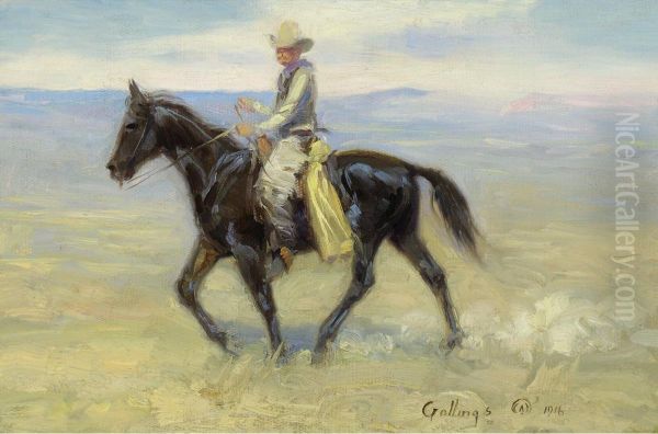 Cowboy Riding The Range Oil Painting by William Evans Linton