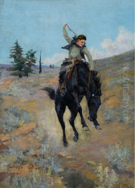 Bucking Horse Oil Painting by William Evans Linton