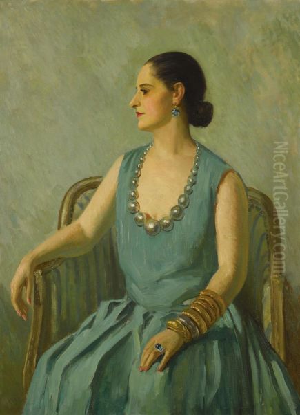 Helena Rubinstein In A Green Dress by Edward Barnard Lintott