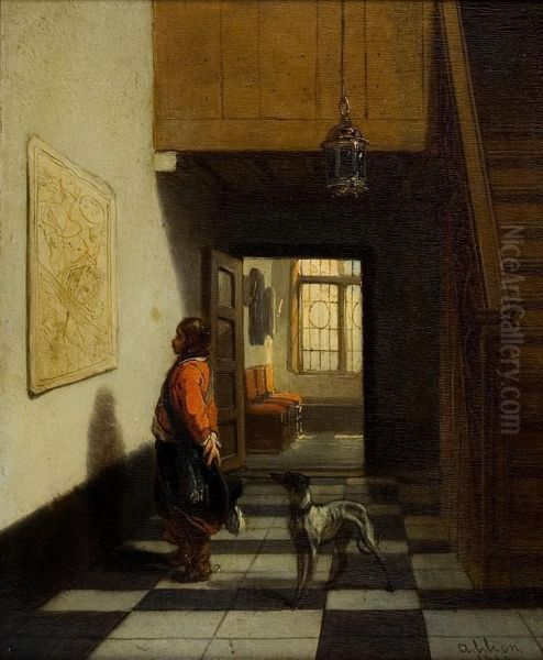 Bezoeker In Het Brouwershuis Te Antwerpen Oil Painting by Alexandre Louis Lion