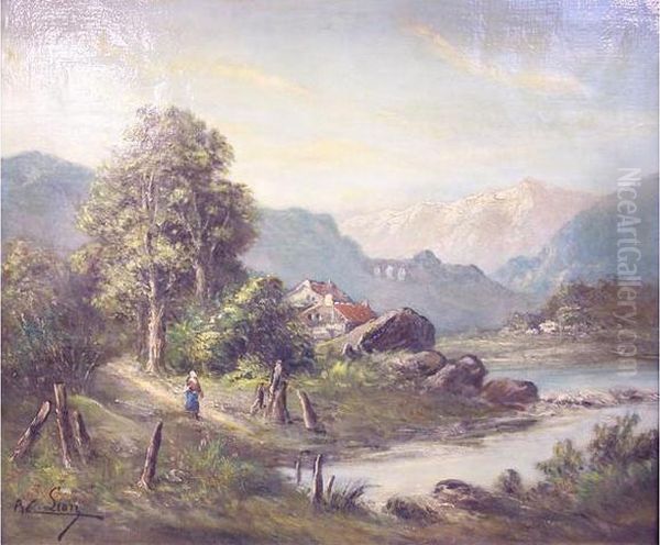 Promeneurs En Montagne Oil Painting by Alexandre Louis Lion