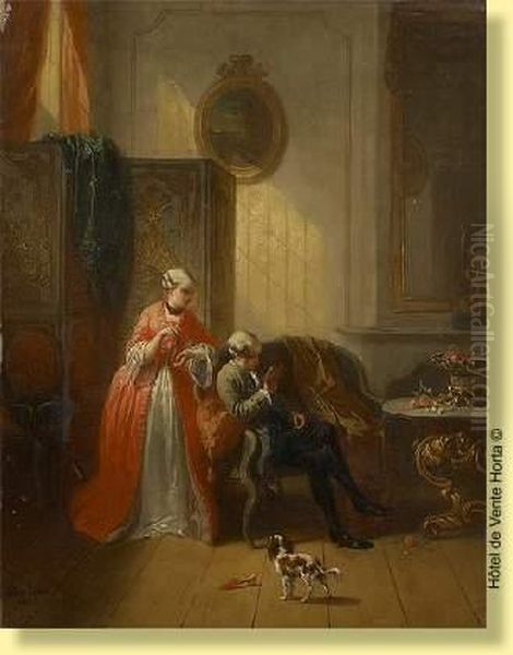 Le Lecteur Et L'indiscrete Oil Painting by Alexandre Louis Lion