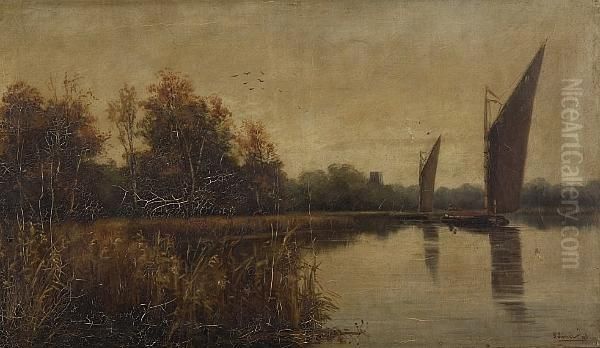 Wherries On The Broads Oil Painting by Percy Lionel