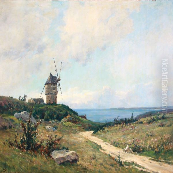 Summer Landscape With A Mill Oil Painting by Paul-Louis-Frederic Liot