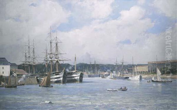 The Harbour Oil Painting by Paul-Louis-Frederic Liot