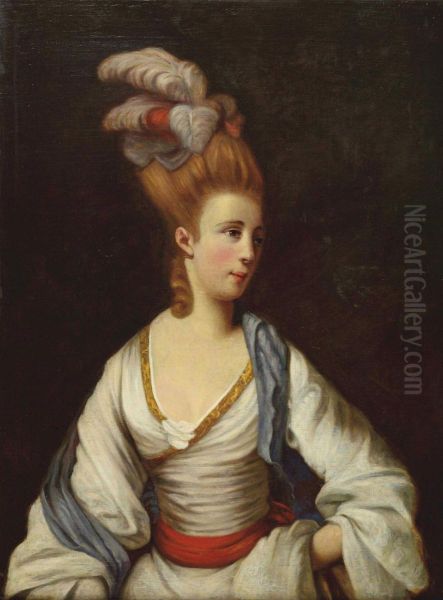 Portrait Of An Elegant Lady, Half-length, In A White Dress Andostrich Feathers In Her Hair 
Oil On Canvas Oil Painting by Etienne Liotard