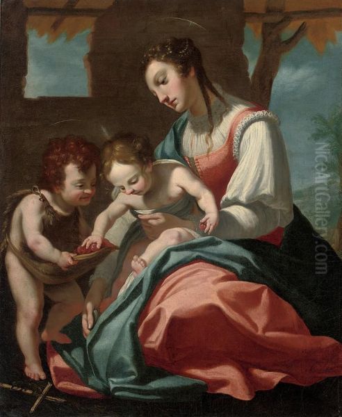 The Madonna And Child With The Infant Saint John The Baptist Oil Painting by Lorenzo Lippi