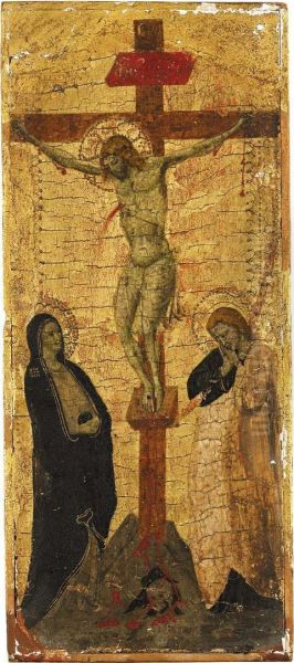 Christ On The Cross With The Virgin And Saint John The Evangelist Oil Painting by Lippo Di Benivieni