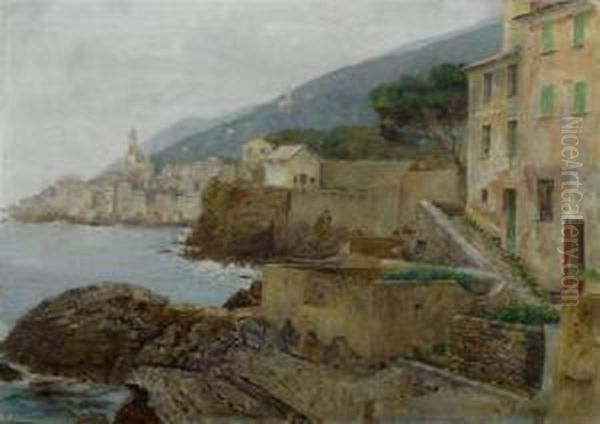 Small Italian Coastal Town Oil Painting by Richard Lipps