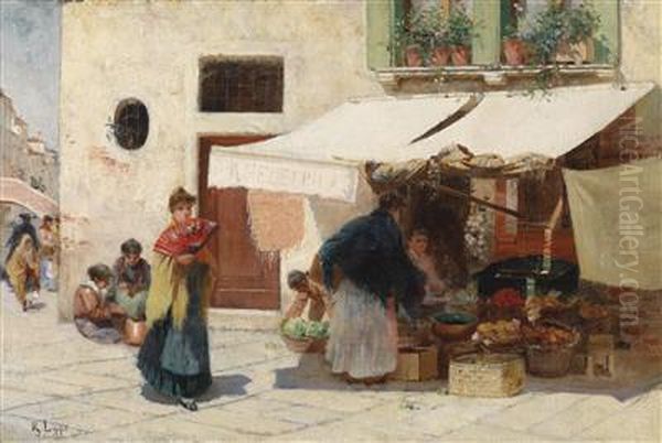 Market Stall In Venice Oil Painting by Richard Lipps