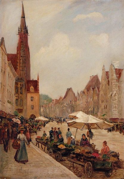 Markt In Landshut Oil Painting by Richard Lipps