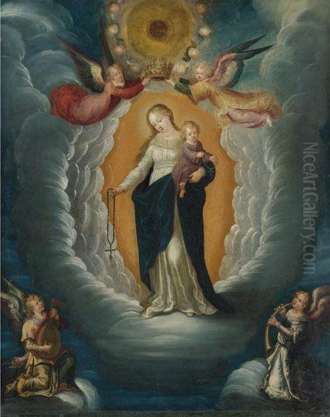 Madonna And Child Being Crowned By Angels Oil Painting by Pieter Lisaert