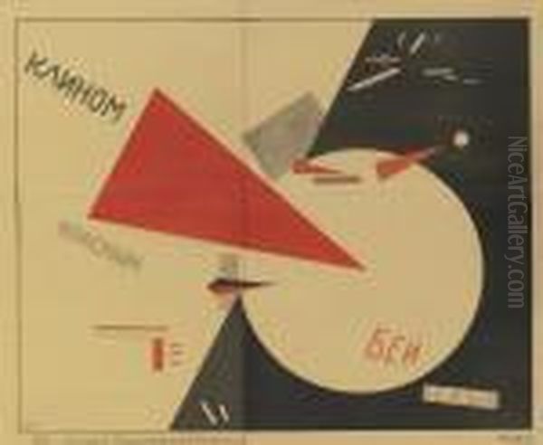 Beat The Whites With The Red Wedge Oil Painting by Eliezer Markowich Lissitzky