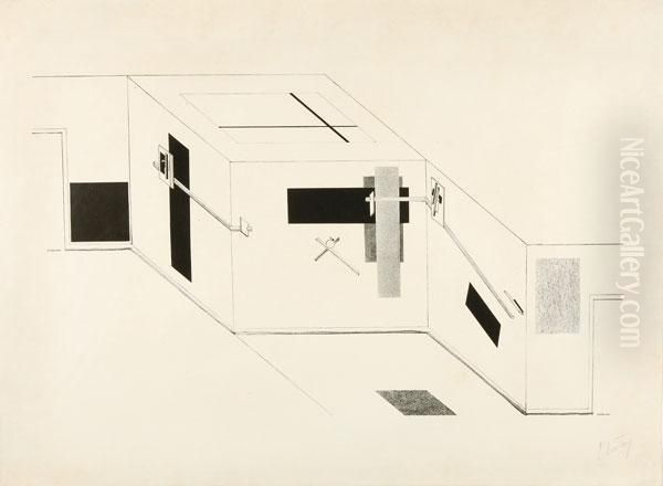 Derprounen-raum Oil Painting by Eliezer Markowich Lissitzky