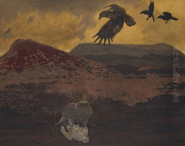 Seeadler Und Falke Auf Island Oil Painting by Friedrich Lissmann