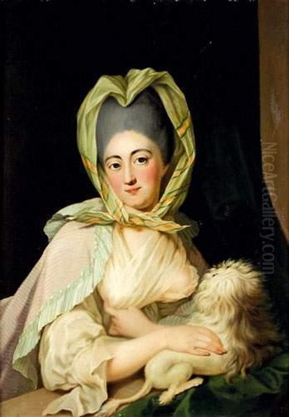 Portrait De Jeune Femme Avec Un Chien Oil Painting by Anna Dorothea Liszewska-Therbusch