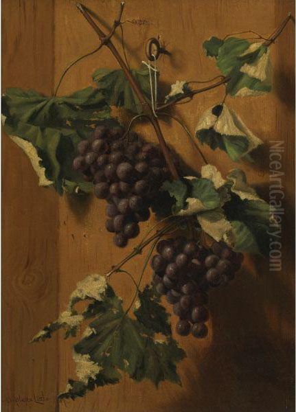 Grapes Hanging On A Wall Oil Painting by A. Platte Little