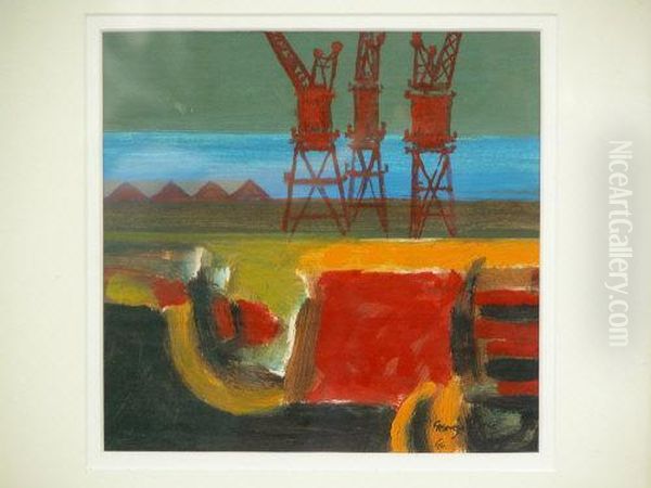 Dock Debris, 
Three Cranes Oil Painting by George Leon Little