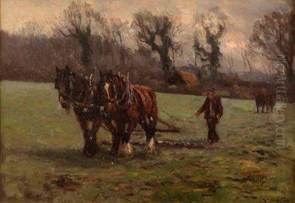 Ploughing Scene Oil Painting by George Leon Little