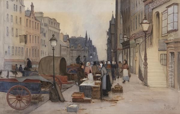 The Royal Mile, Edinburgh Oil Painting by J. Little