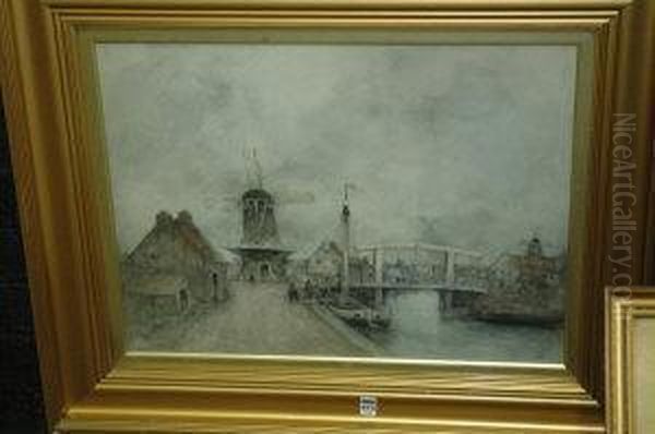 Dutch Town Oil Painting by J. Little